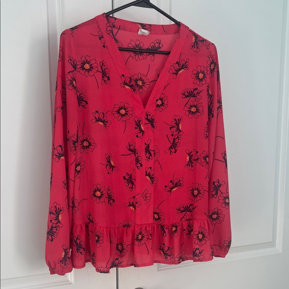 GAP Coral Floral V-Neck Blouse